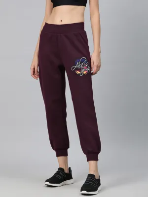 RipstopFabric Hygienic Inner Layer Alcis Women Typography Embroidered Sports Track Pants