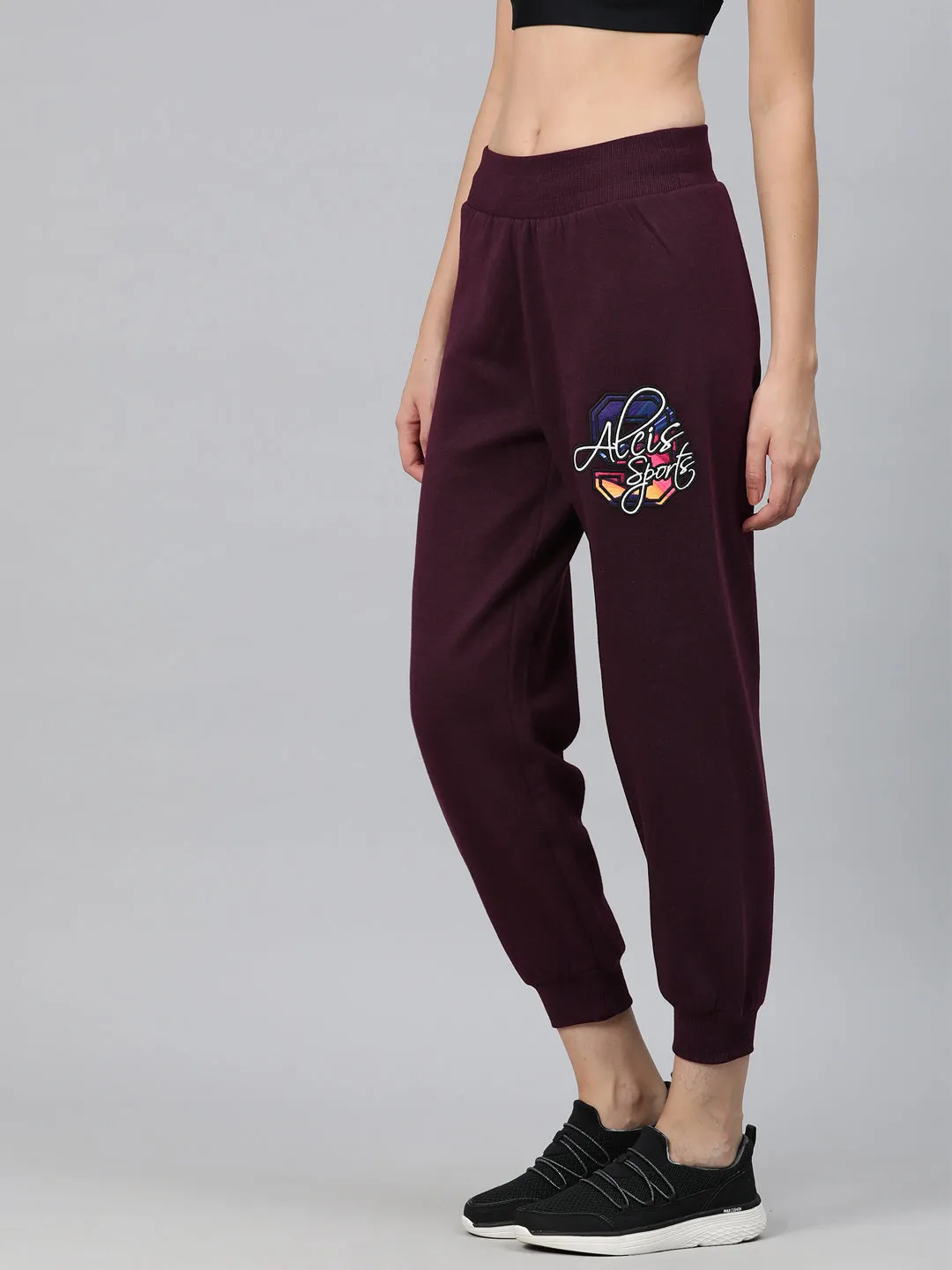 Basic Utility Easy Care Fabric Alcis Women Typography Embroidered Sports Track Pants