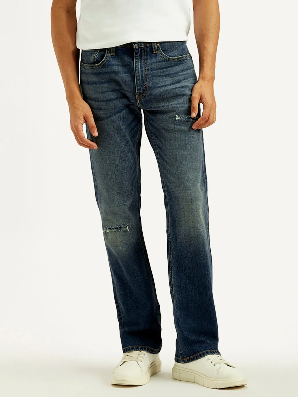 light feel Style Basic Men's Tinted 527 Dark Indigo Bootcut Fit Mid Rise Jeans