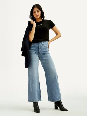Women's Light Indigo Ribcage Wide Leg Fit High Rise Jeans No Fuss Wear