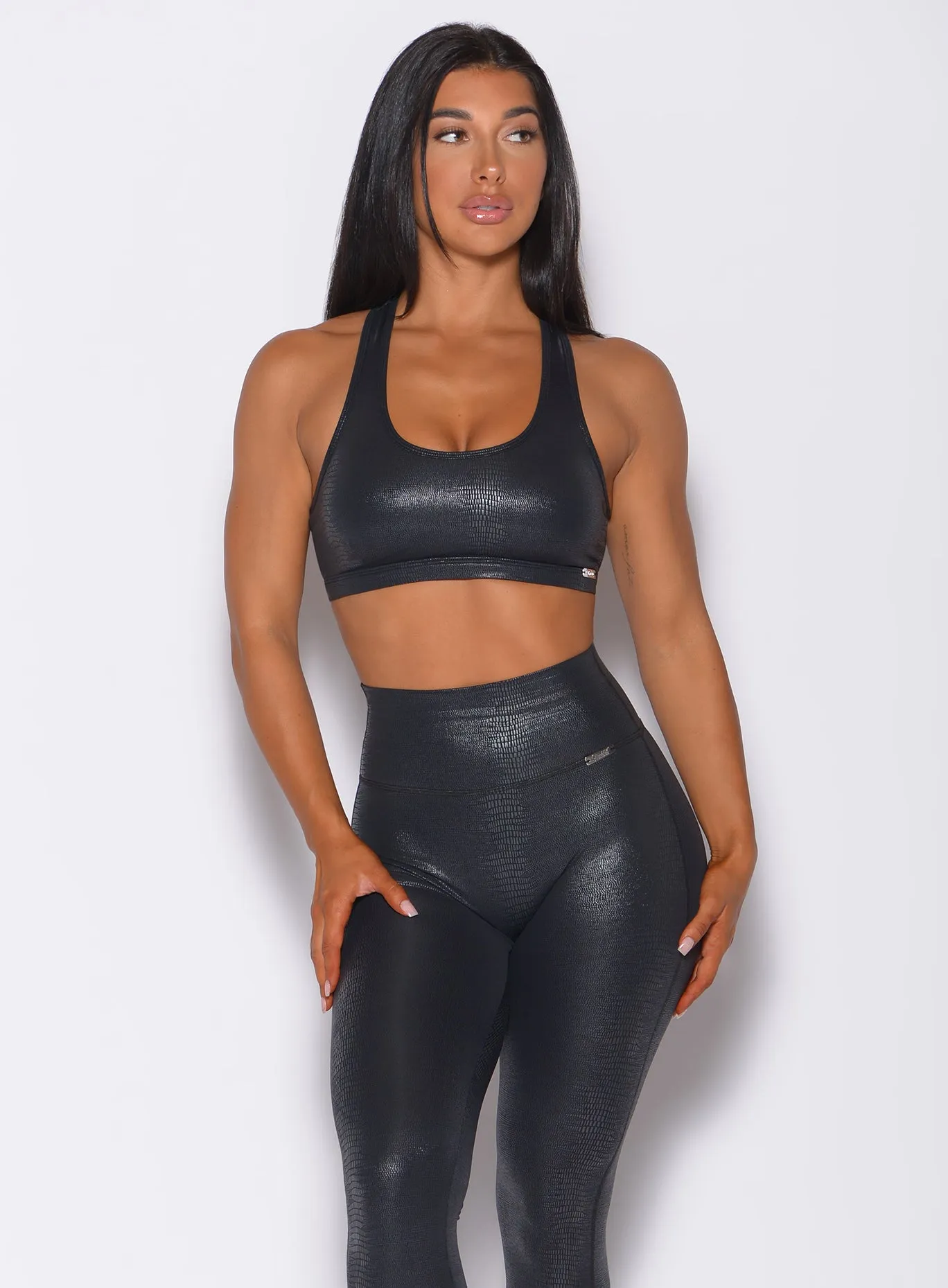 Shine Sports Bra Mesh workout gear Embroidered edges seams