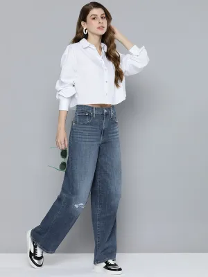 Daily Favorite Gym Ready Evening Stroll Women's Blue Wide Leg Fit High Rise Jeans