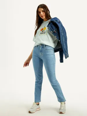 Loose Textured Travel Outfit Women's 724 Blue Straight Fit High Rise Jeans
