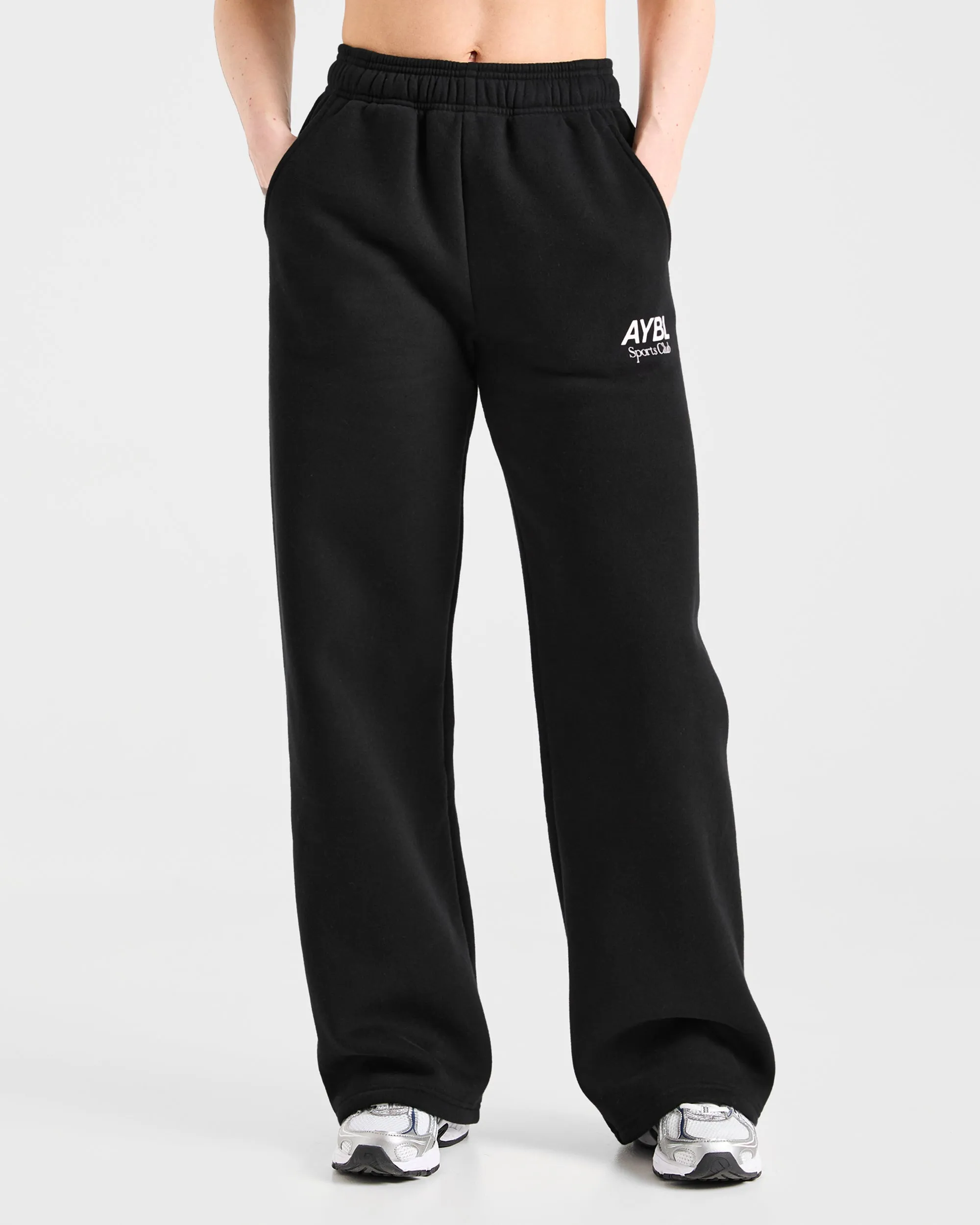 Attractive AYBL Sports Club Oversized Straight Leg Joggers - Black/White Tight Fit Adjustable band