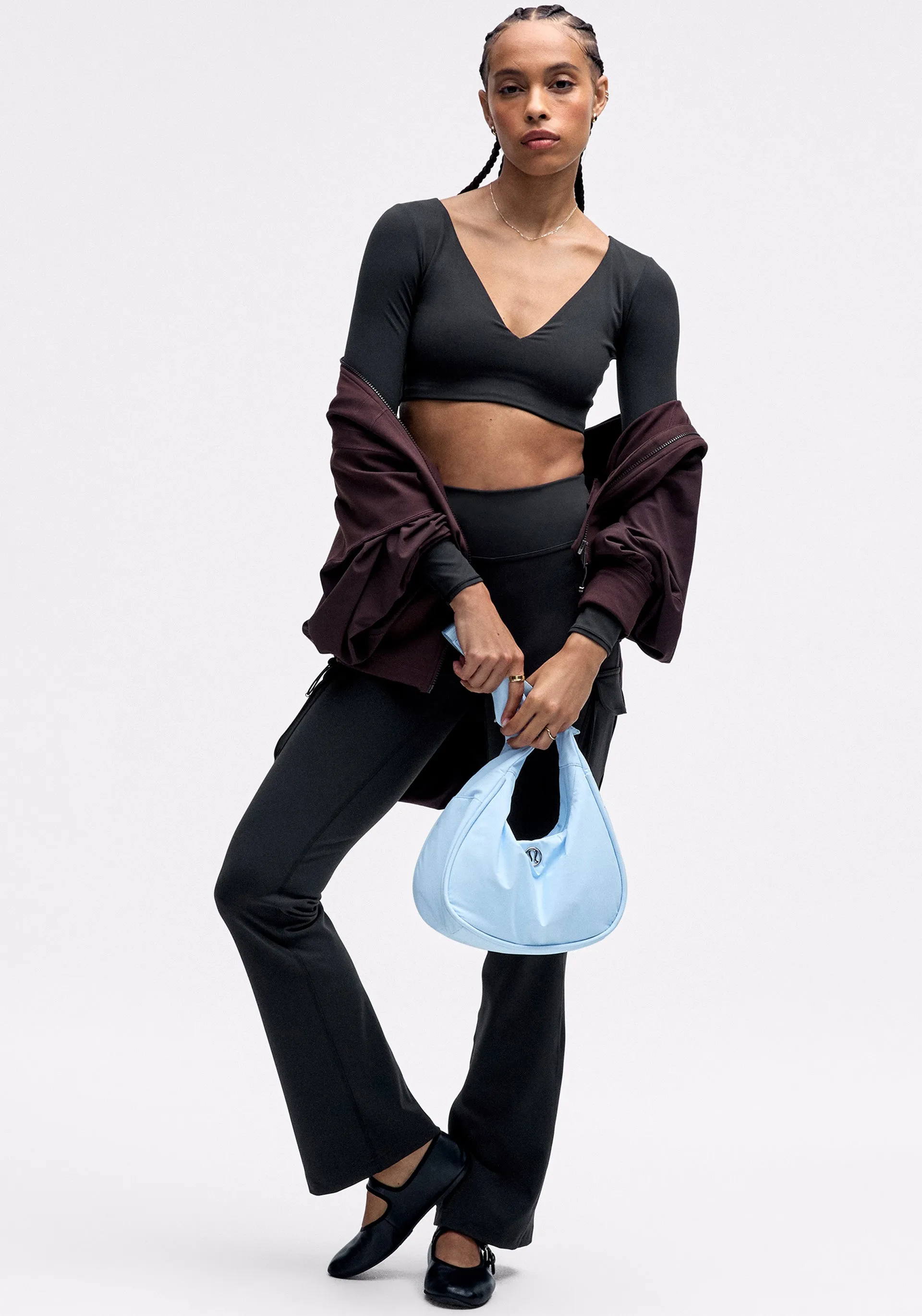 Hidden stitching Stretch Fabric Everlux V-Neck Long-Sleeve Bra Top | Light Support, A/B Cup