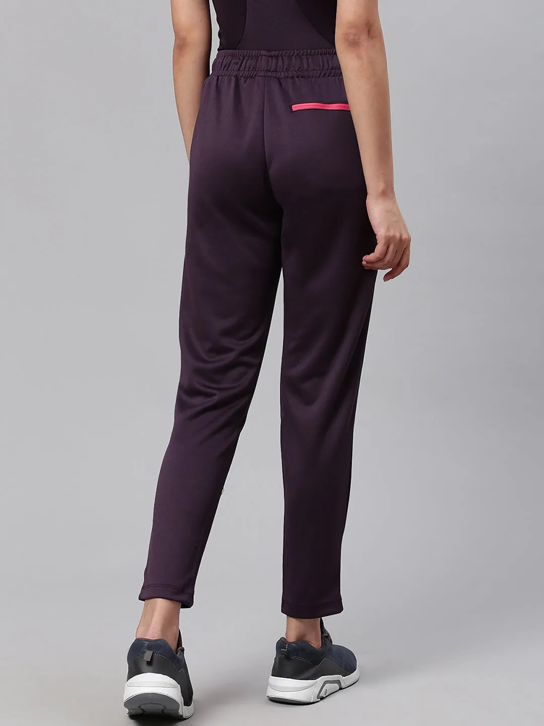 Striped Pattern DoubleLayeredHem Alcis Women Black Slim Fit Solid Training or Gym Track Pants