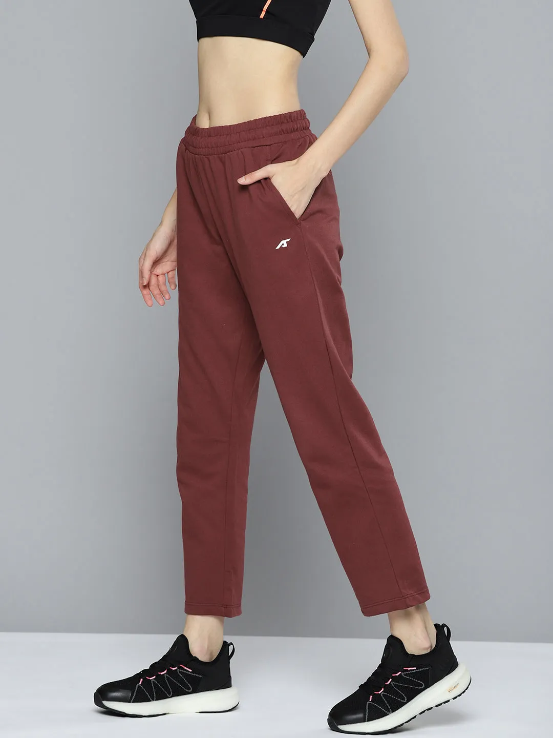 Alcis Women Maroon Solid Track Pant Travel-Ready