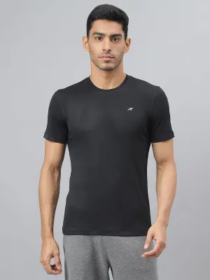 Alcis Men Black Anti-Static Soft-Touch Slim-Fit Sports for All Round Neck Wonder T-Shirt Wave Core