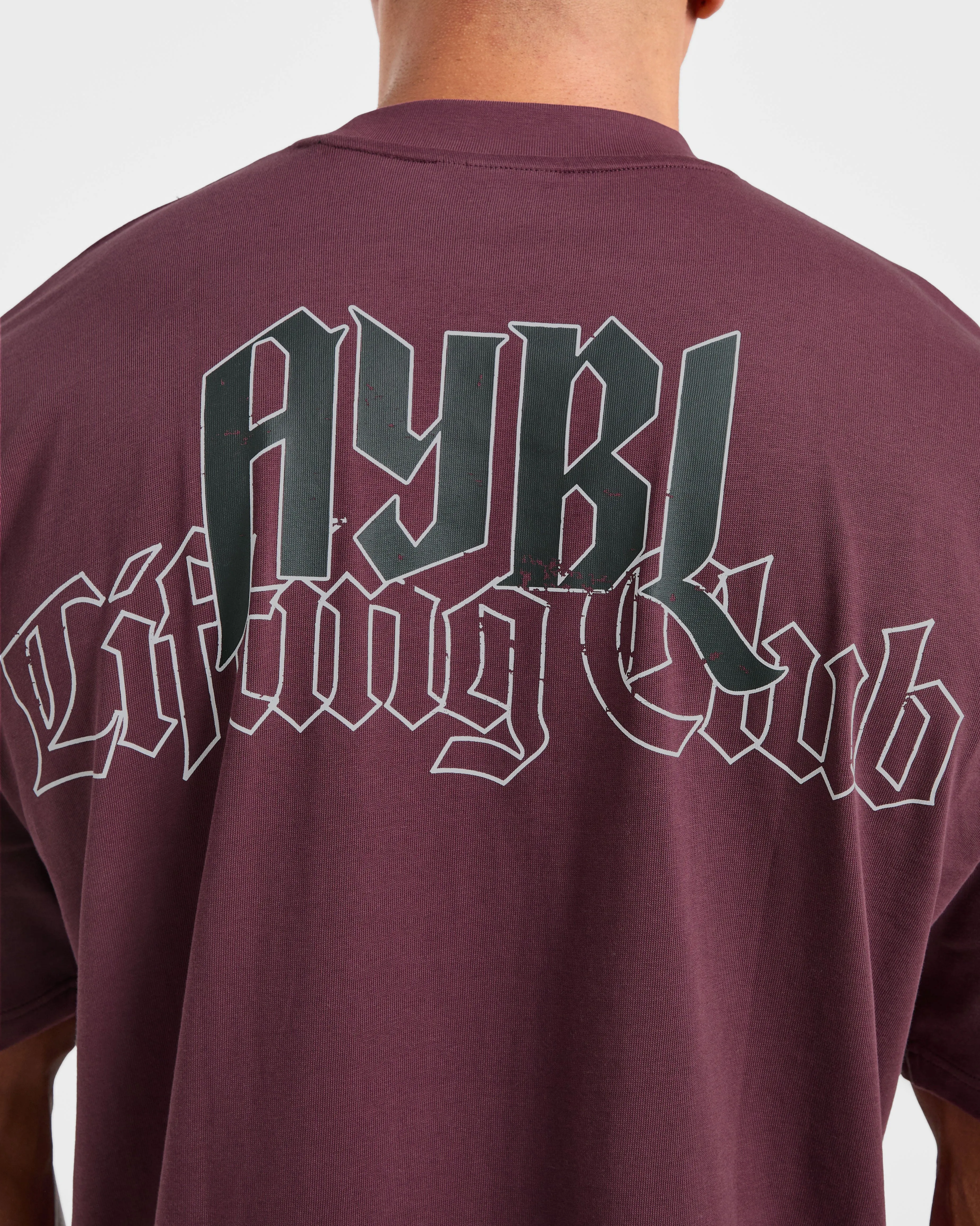 Flexible Neckline Lifting Club Gothic Oversized T Shirt - Dusty Plum/Black