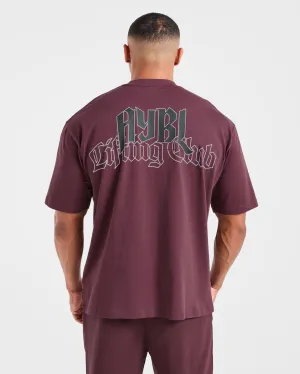 NonRestrictiveCut Temperature Control Fabric Lifting Club Gothic Oversized T Shirt - Dusty Plum/Black