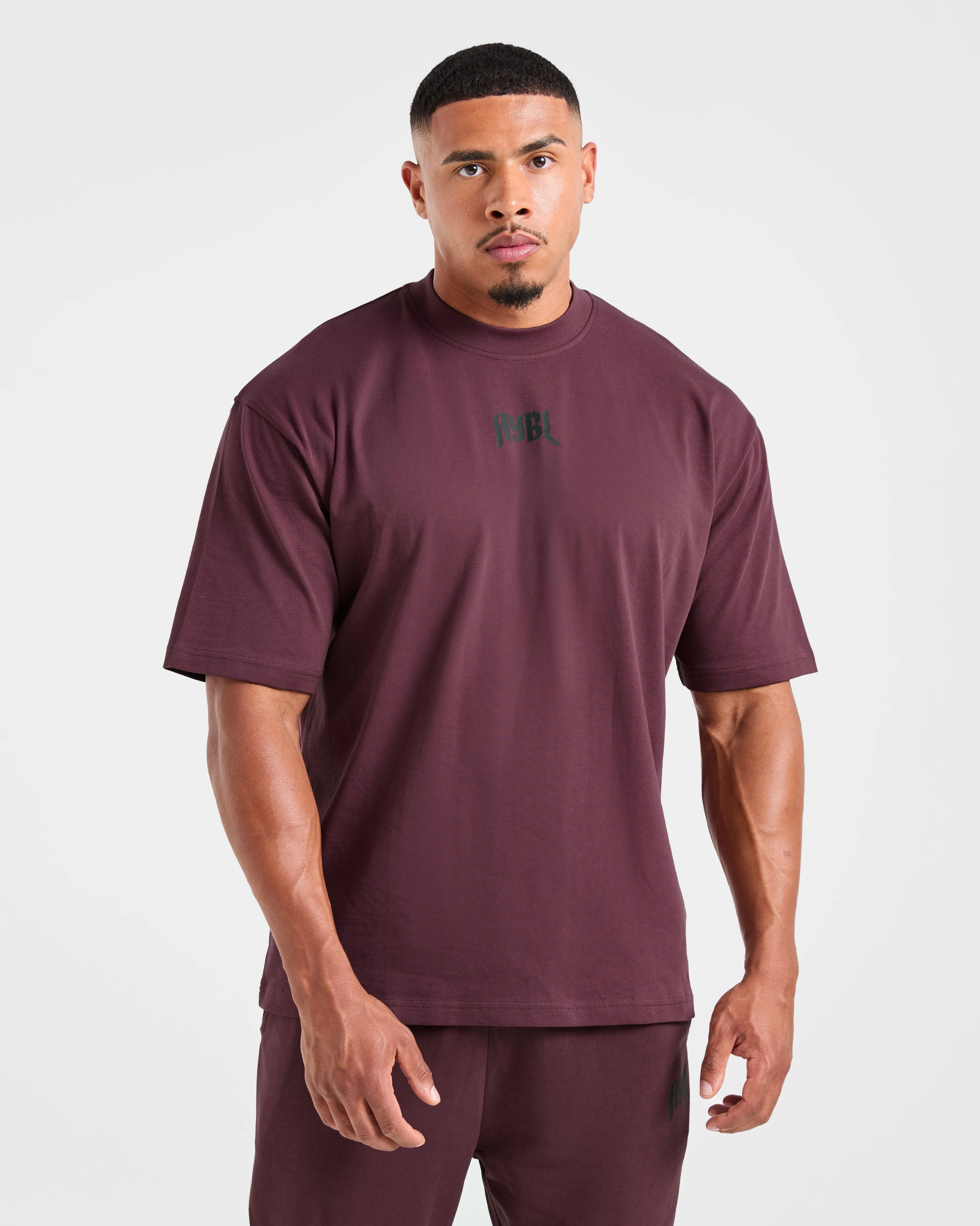 Lifting Club Gothic Oversized T Shirt - Dusty Plum/Black Outdoor Light