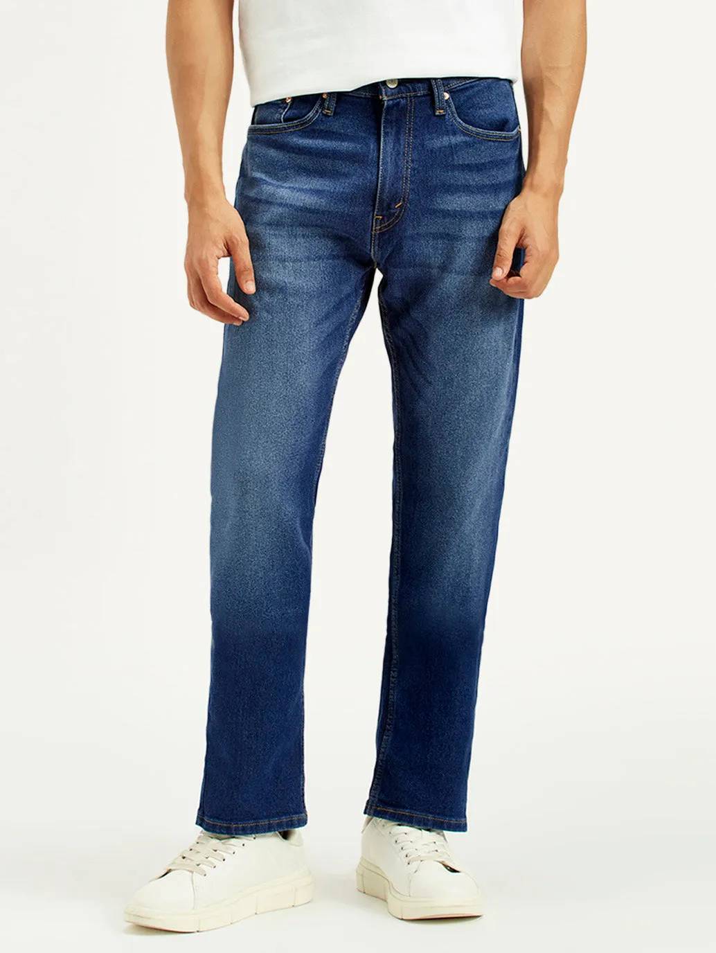 Men's 505 Indigo Straight Fit Mid Rise Jeans Sharp Comfort Sandblasted Details