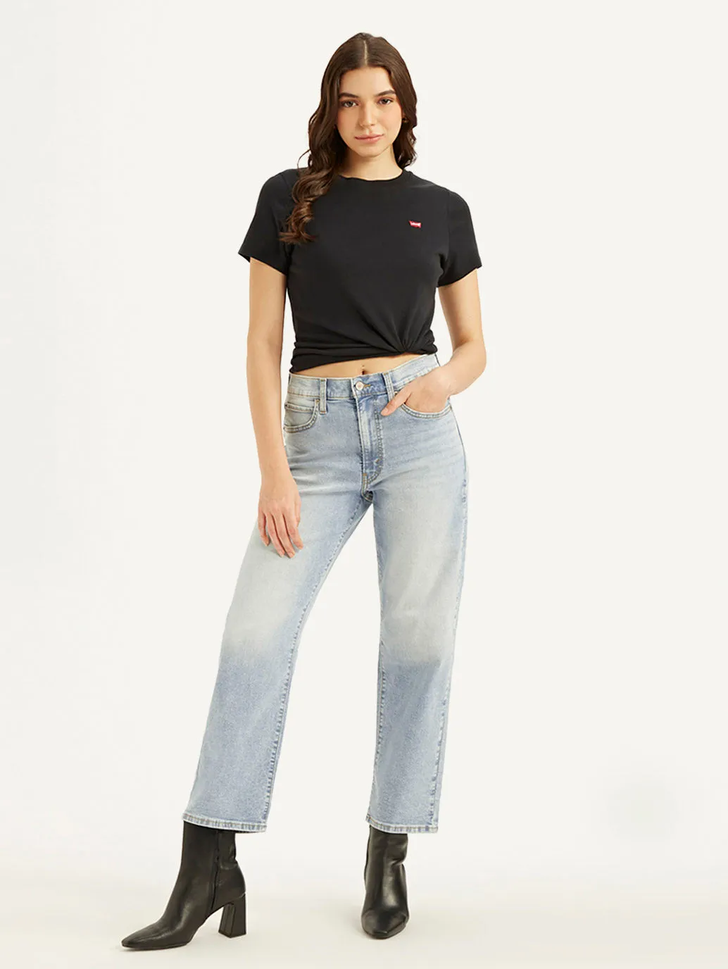 Women's 94 Blue Baggy Fit Mid Rise Jeans Anti Fade Technology