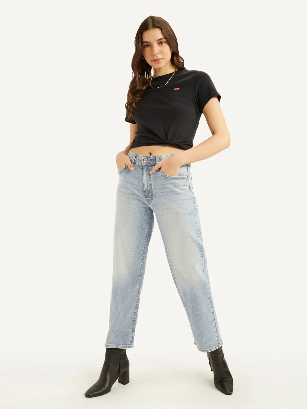 Smooth Road Trip Water Efficient Wash Process Women's 94 Blue Baggy Fit Mid Rise Jeans