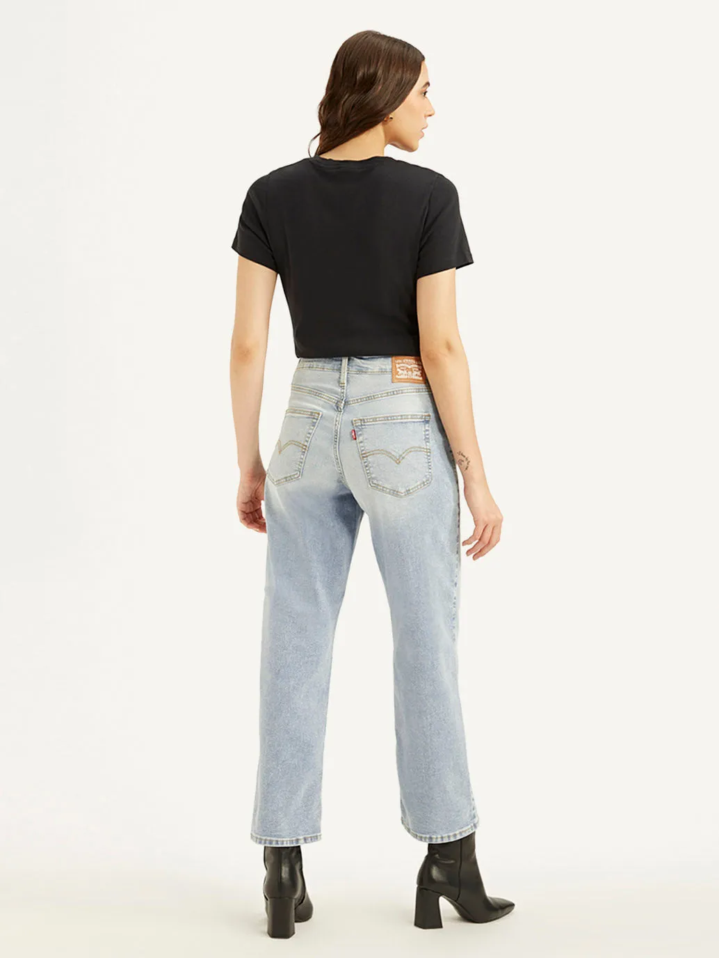 Women's 94 Blue Baggy Fit Mid Rise Jeans Flexible Knee Panels