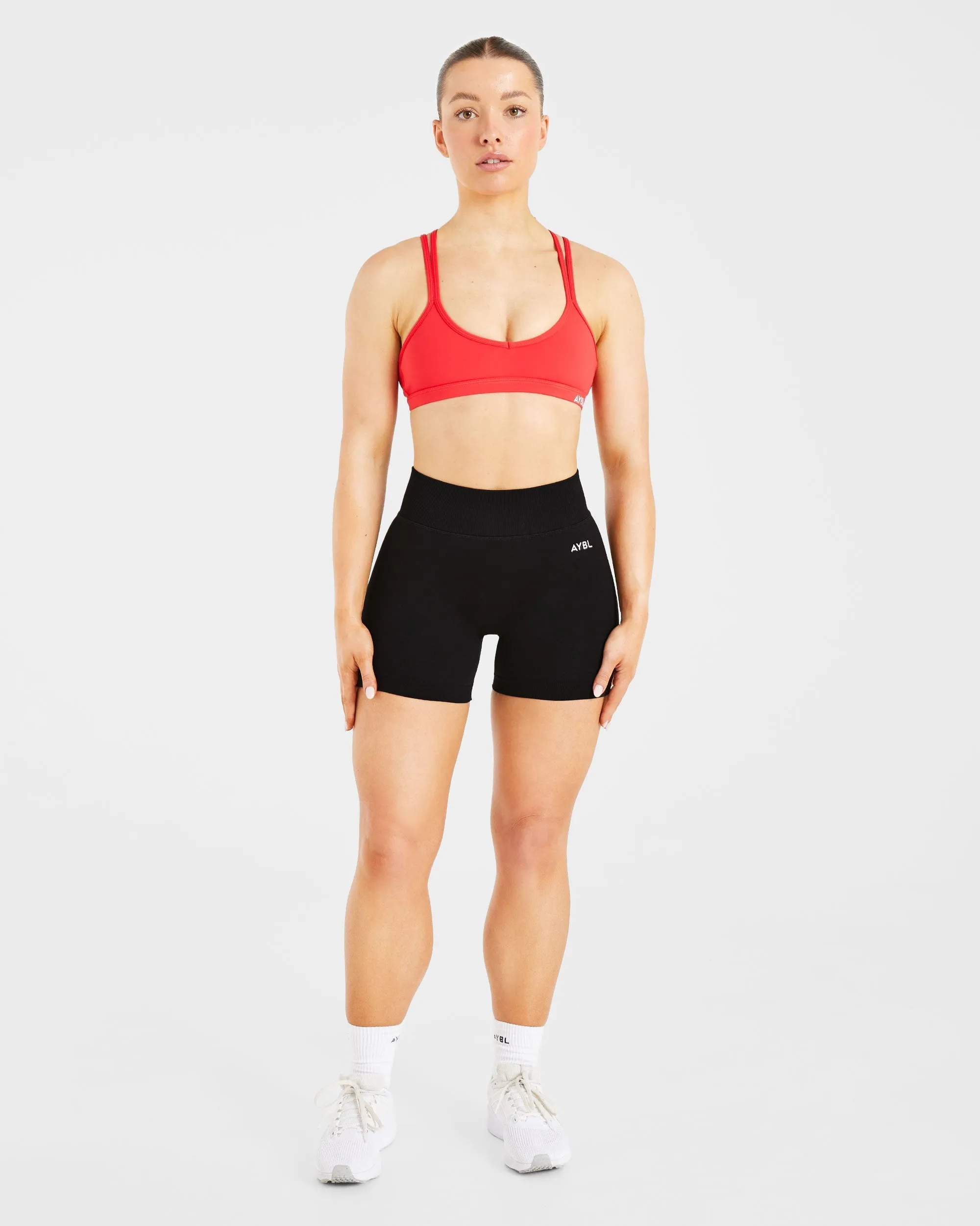 Essential Strappy Sports Bra - True Red Double stitching seams Smooth Comfort