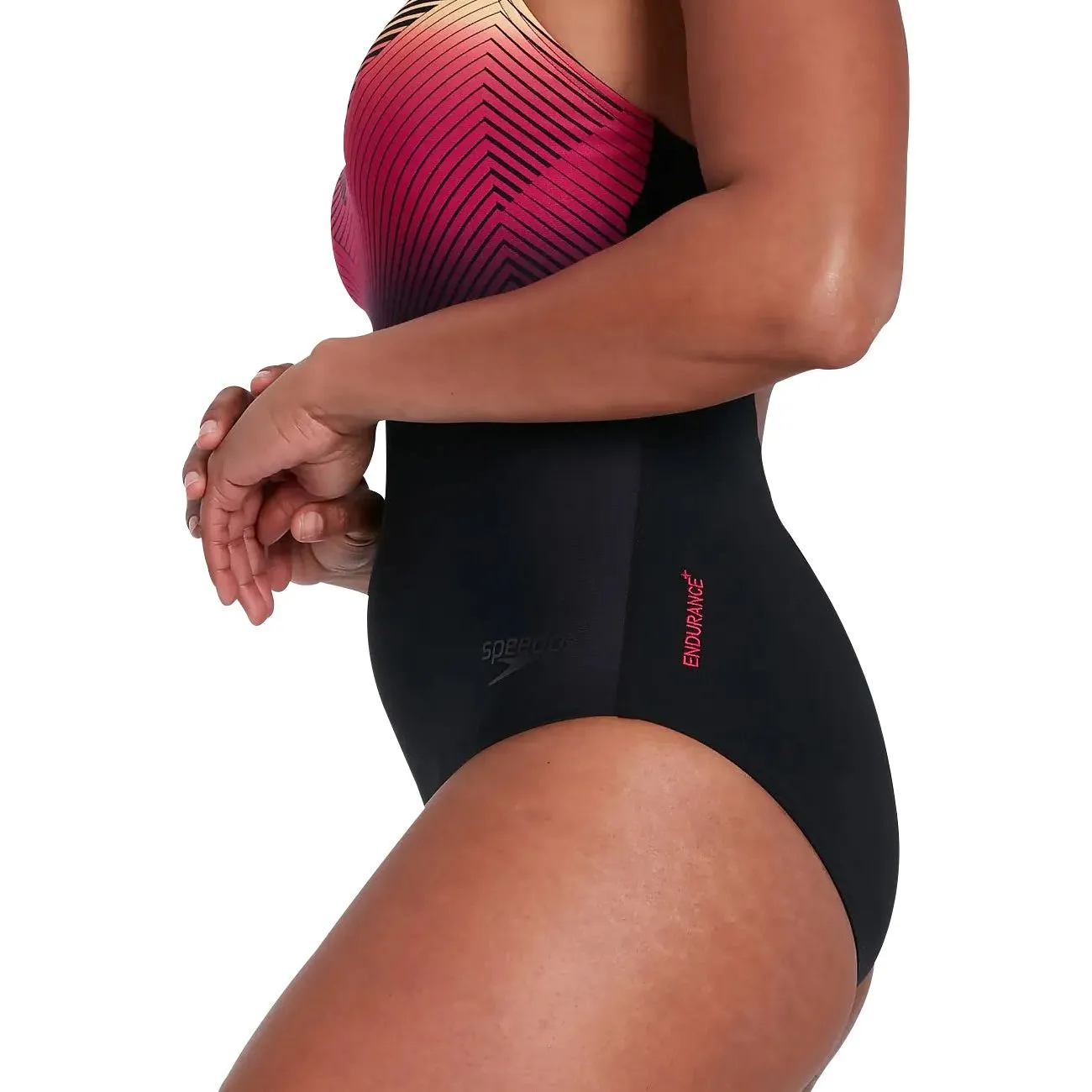 Anti Fade Material Ergonomic Design Speedo Digital Placement Medalist Womens Swimsuit - Black