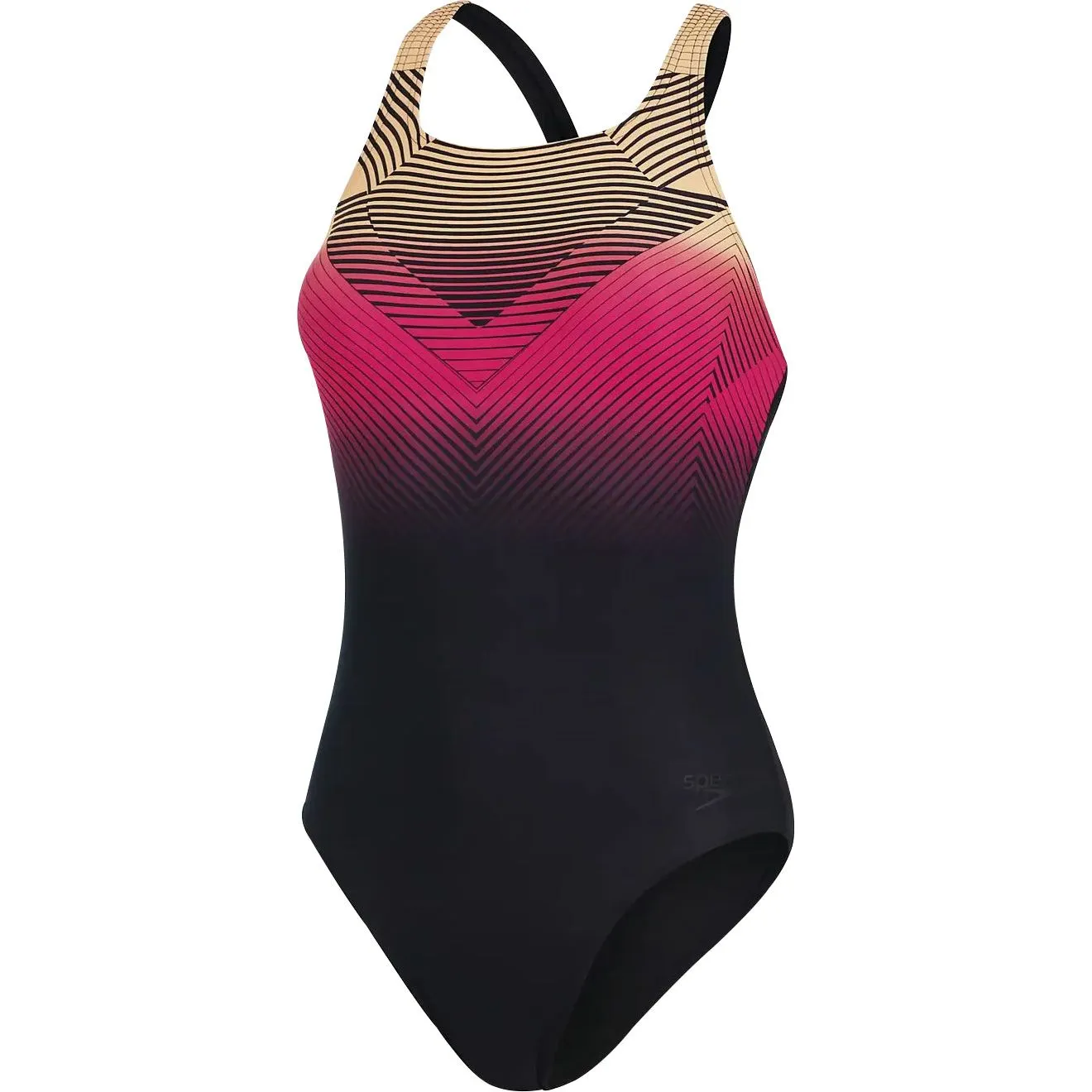 Ocean Waves Speedo Digital Placement Medalist Womens Swimsuit - Black