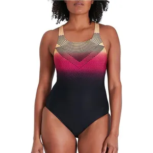 Sporty-Look Speedo Digital Placement Medalist Womens Swimsuit - Black