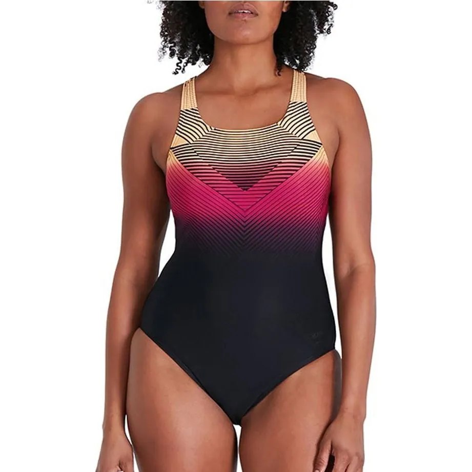 Sporty-Look Speedo Digital Placement Medalist Womens Swimsuit - Black