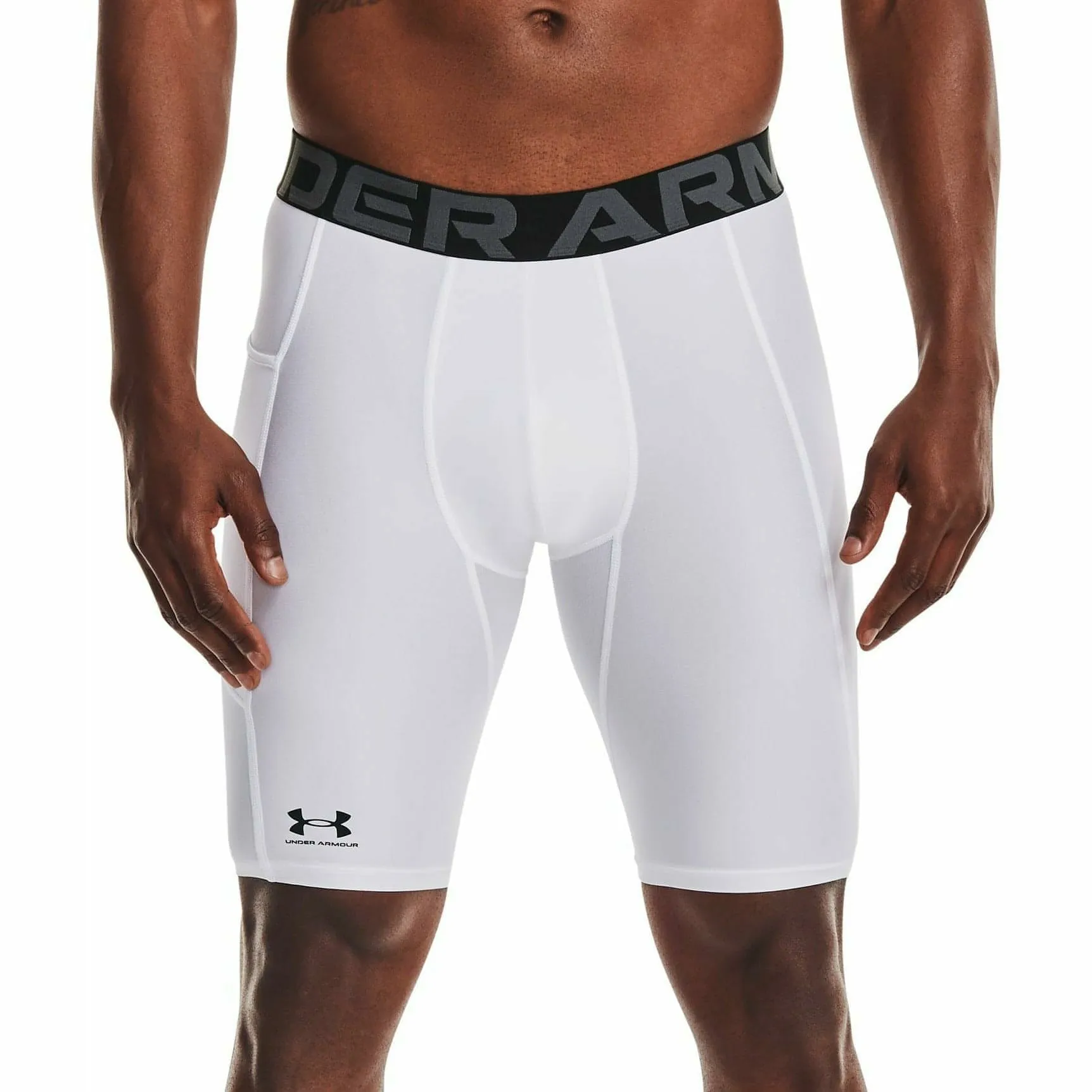 Under Armour HeatGear Pocket Long Mens Short Compression Tights - White tall size neon colors