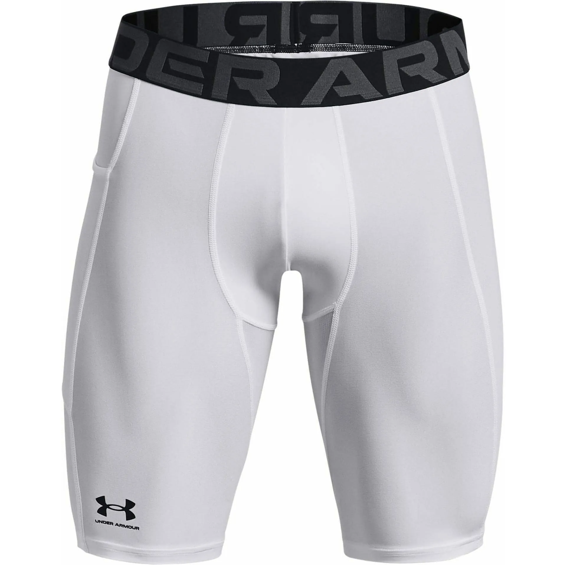fishing attire suede look Under Armour HeatGear Pocket Long Mens Short Compression Tights - White