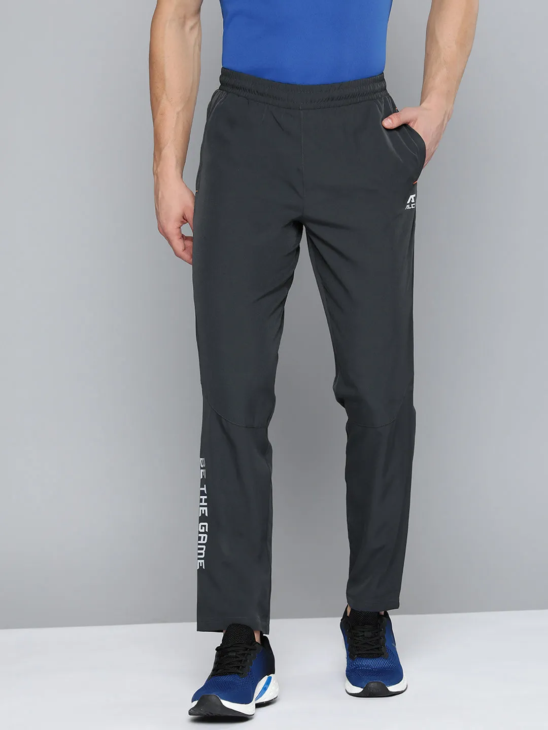 Alcis Men Charcoal Grey Typography Track Pants Decorative stitching DurablePolyester