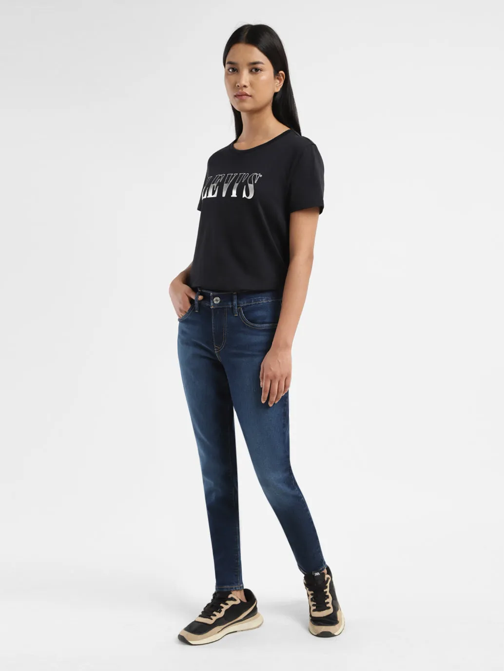 Women's 710 Navy Blue Skinny Fit Mid Rise Jeans Holiday Vibes Work Ready