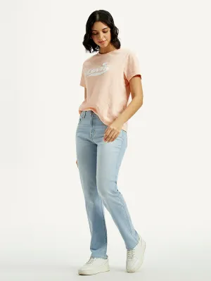 Stretch Fabric Flexible Fabric Women's 724 Light Indigo Straight Fit High Rise Jeans