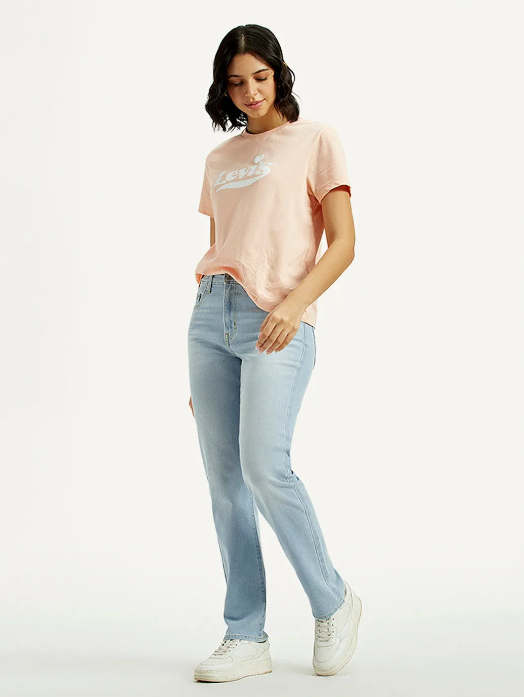 Stretch Fabric Flexible Fabric Women's 724 Light Indigo Straight Fit High Rise Jeans