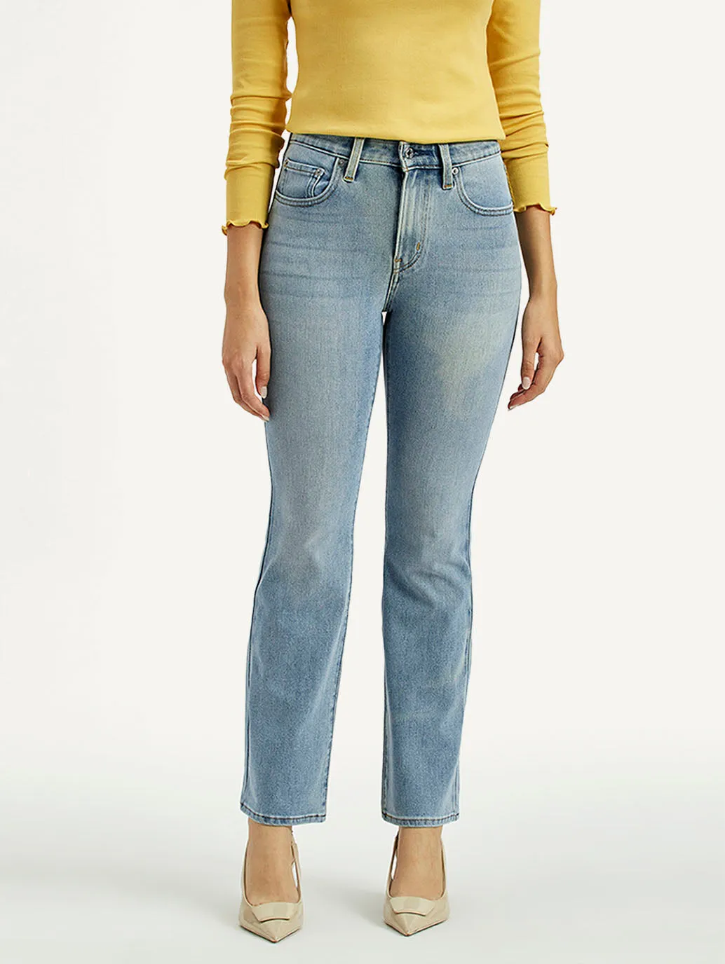 Base Look No Gap Waistband Women's 725 Light Indigo Flared Fit High Rise Jeans