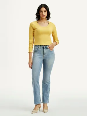 Women's 725 Light Indigo Flared Fit High Rise Jeans Lightwear Option Brushed Interior