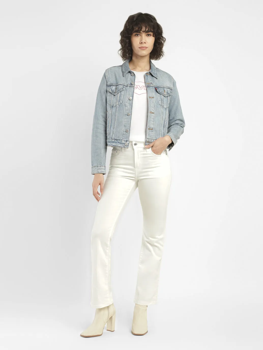 Picnic Style Creative Look Minimalist Style Women's 725 White Flared Fit High Rise Jeans