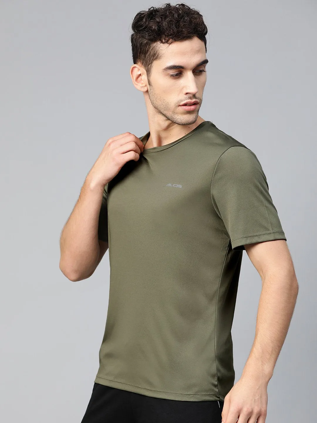 Carry Ease Alcis Men Olive Green Anti-Viral Round Neck Training T-shirt