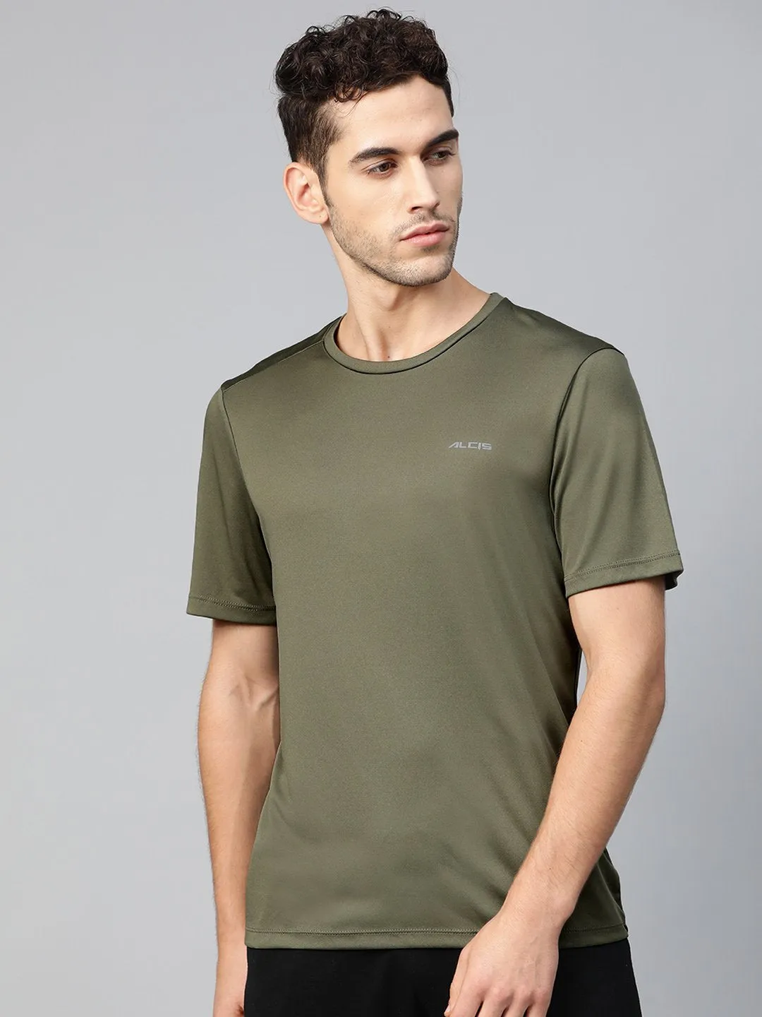 yoga mode Alcis Men Olive Green Anti-Viral Round Neck Training T-shirt