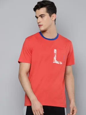 MoistureWicking Fabric Functional Fit Alcis Men Coral Red Slim Fit Running T-shirt