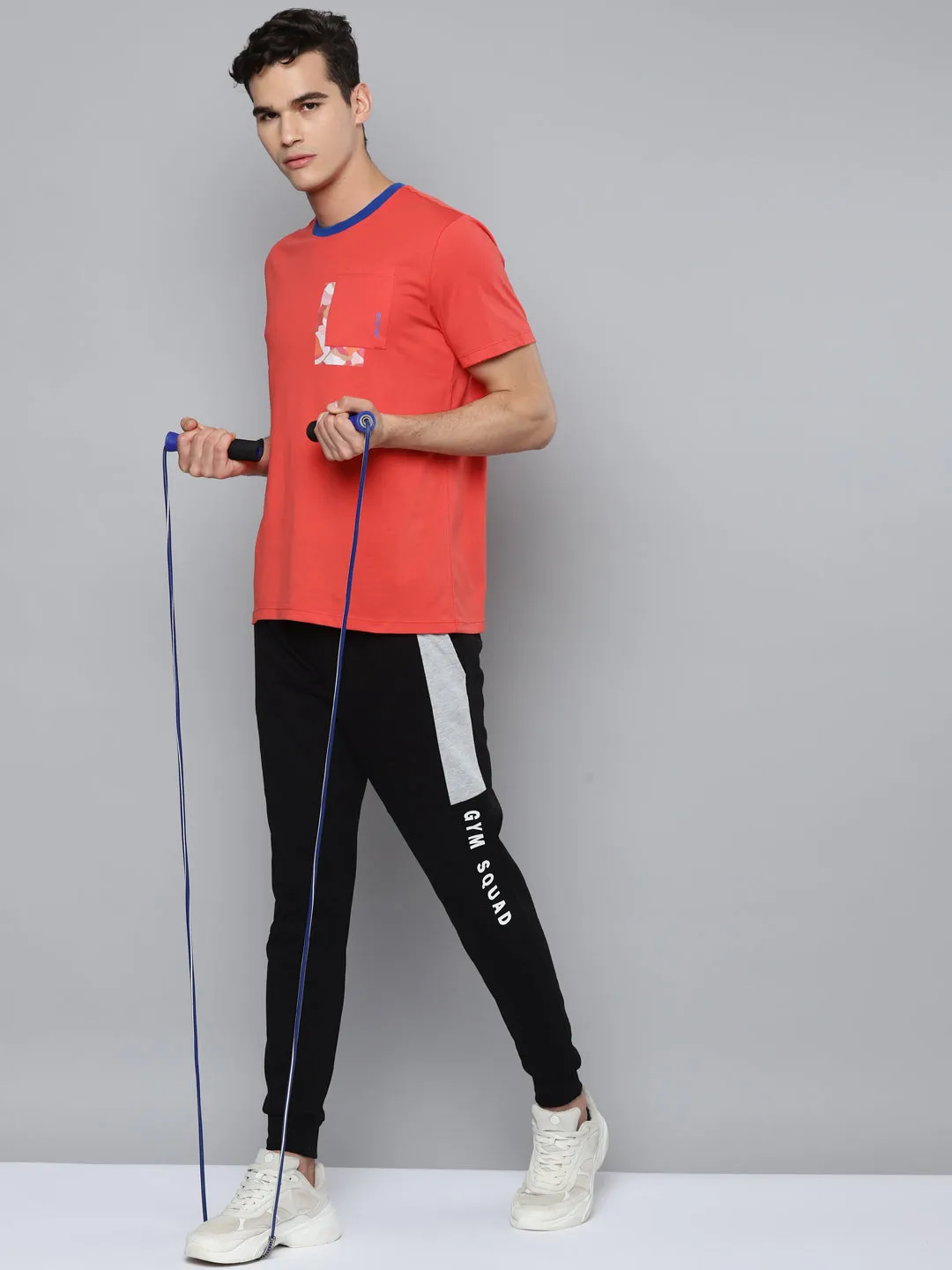 Alcis Men Coral Red Slim Fit Running T-shirt Stage Feel Pearl Tone