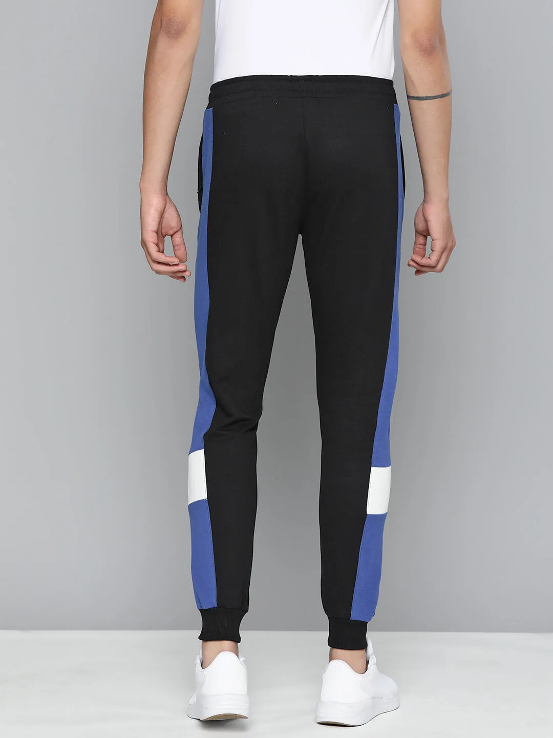Alcis Men Black Blue Colourblocked Slim Fit Sports Track Pants Pocket Reinforcement