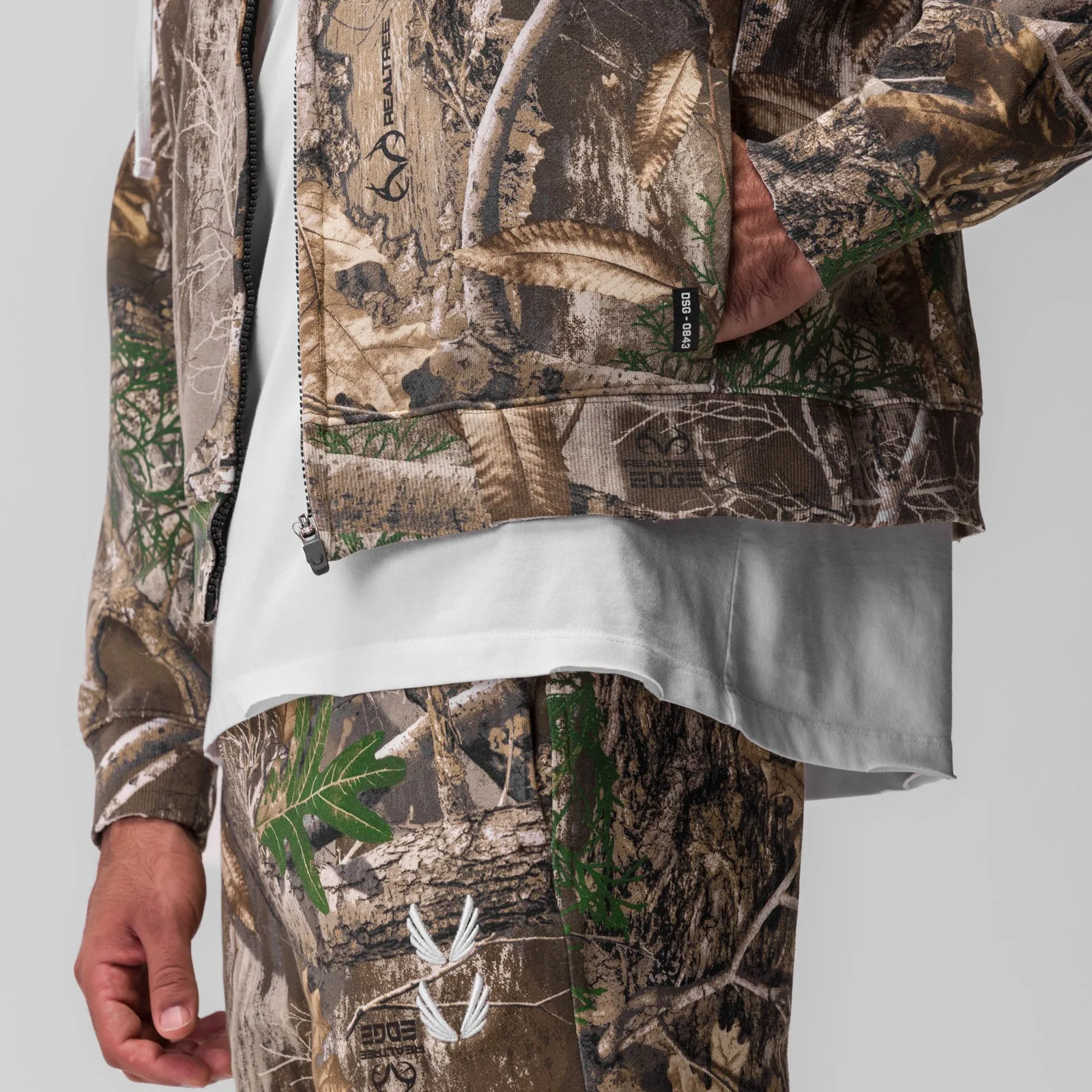0843. Tech Essential? Distressed Full Zip Hoodie - Realtree? Camo Neutral palette