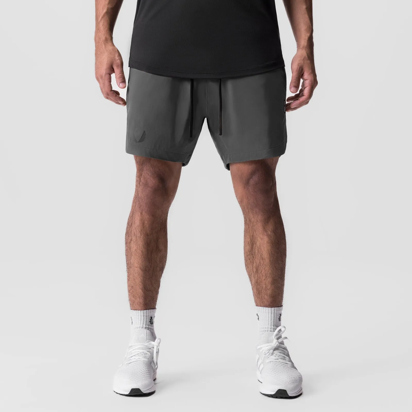 0823. Tetra-Lite? 7" Linerless Short - Space Grey "Wings" Elastic Waistband Design dress shorts