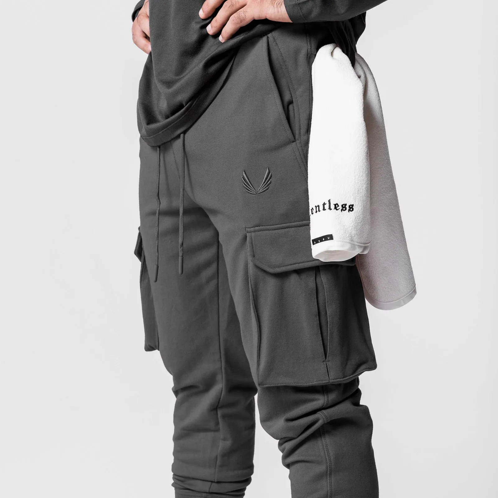 0654. Tech-Terry? Cargo High Rib Jogger - Raven No Gap Waist Durable Design
