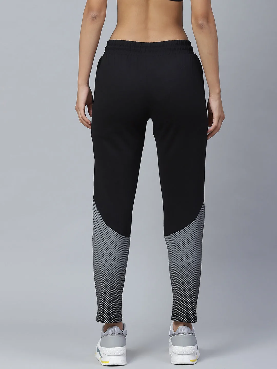 Alcis Women Black Grey Geometric Print Slim Fit Track Pants Versatile Design Secure Closures