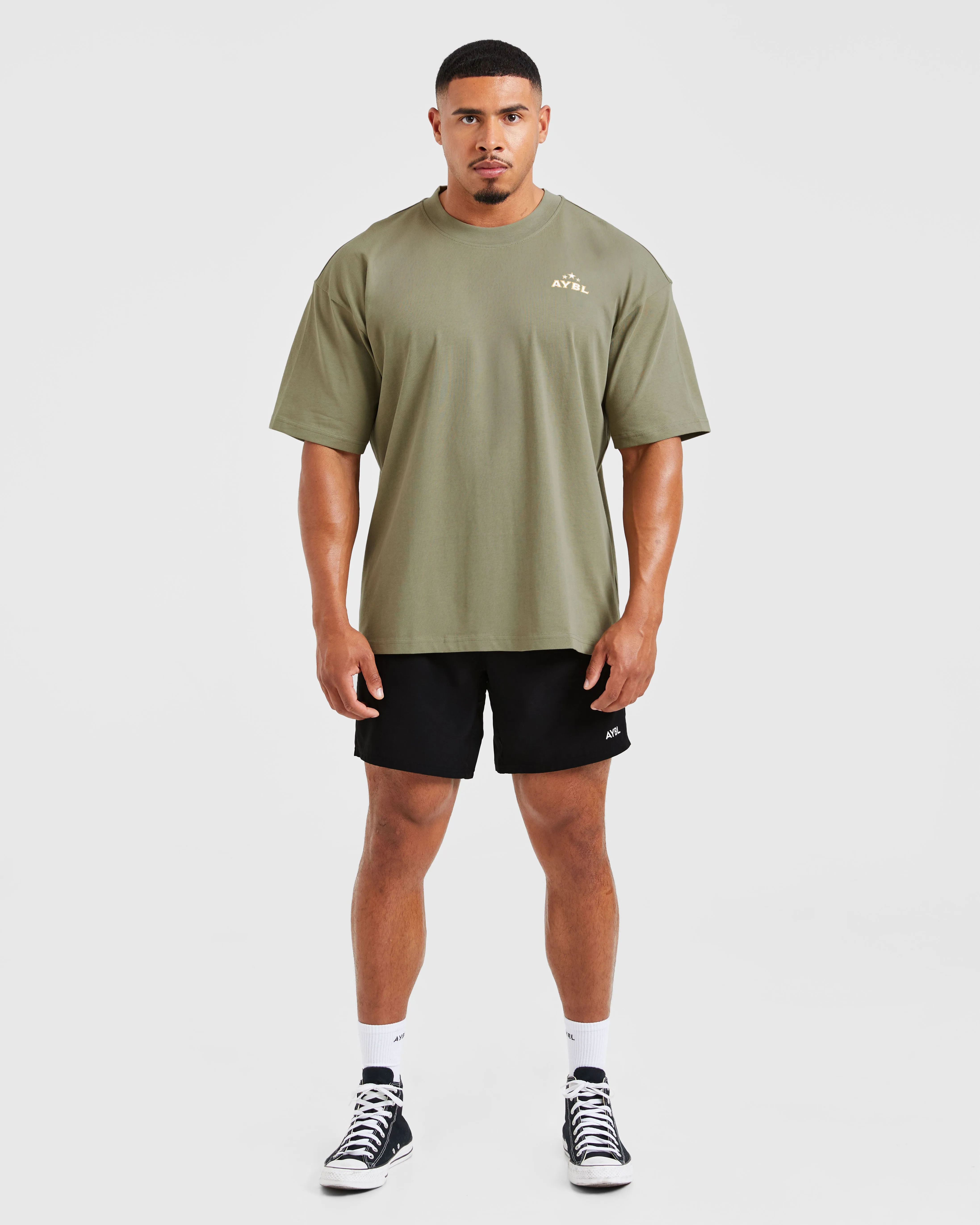 sports activity Wesley Vissers X Body Building Essentials Oversized T Shirt - Desert Green
