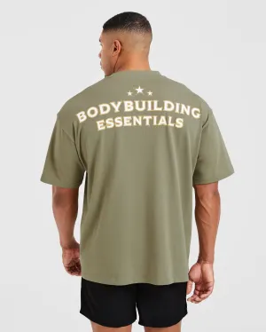 Wesley Vissers X Body Building Essentials Oversized T Shirt - Desert Green Sports Apparel Outdoor Leisure Look
