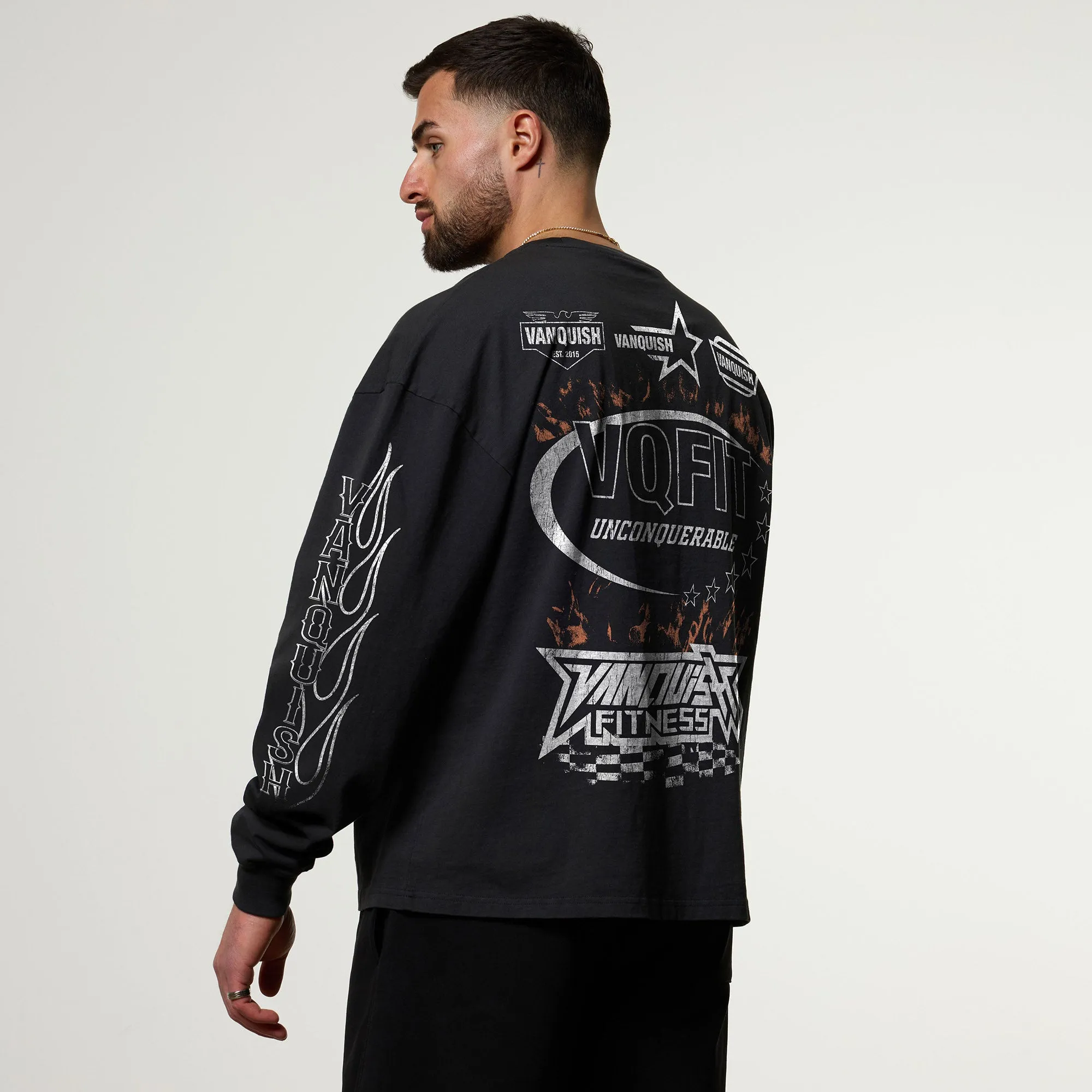 Teenager coolness RibbedNeckBanding Vanquish Obsidian Moto Oversized Boxy Long Sleeve T-Shirt
