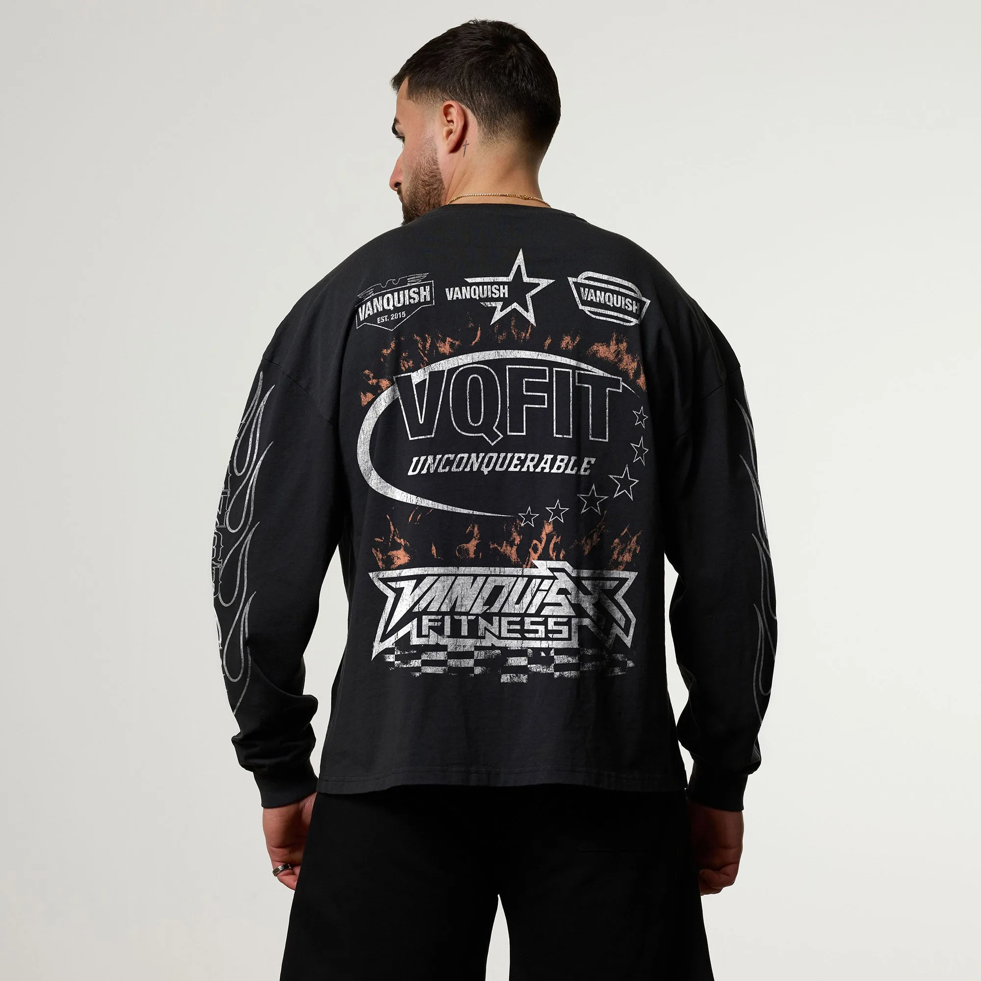 Layered Neckline Easy-to-Style Top Vanquish Obsidian Moto Oversized Boxy Long Sleeve T-Shirt