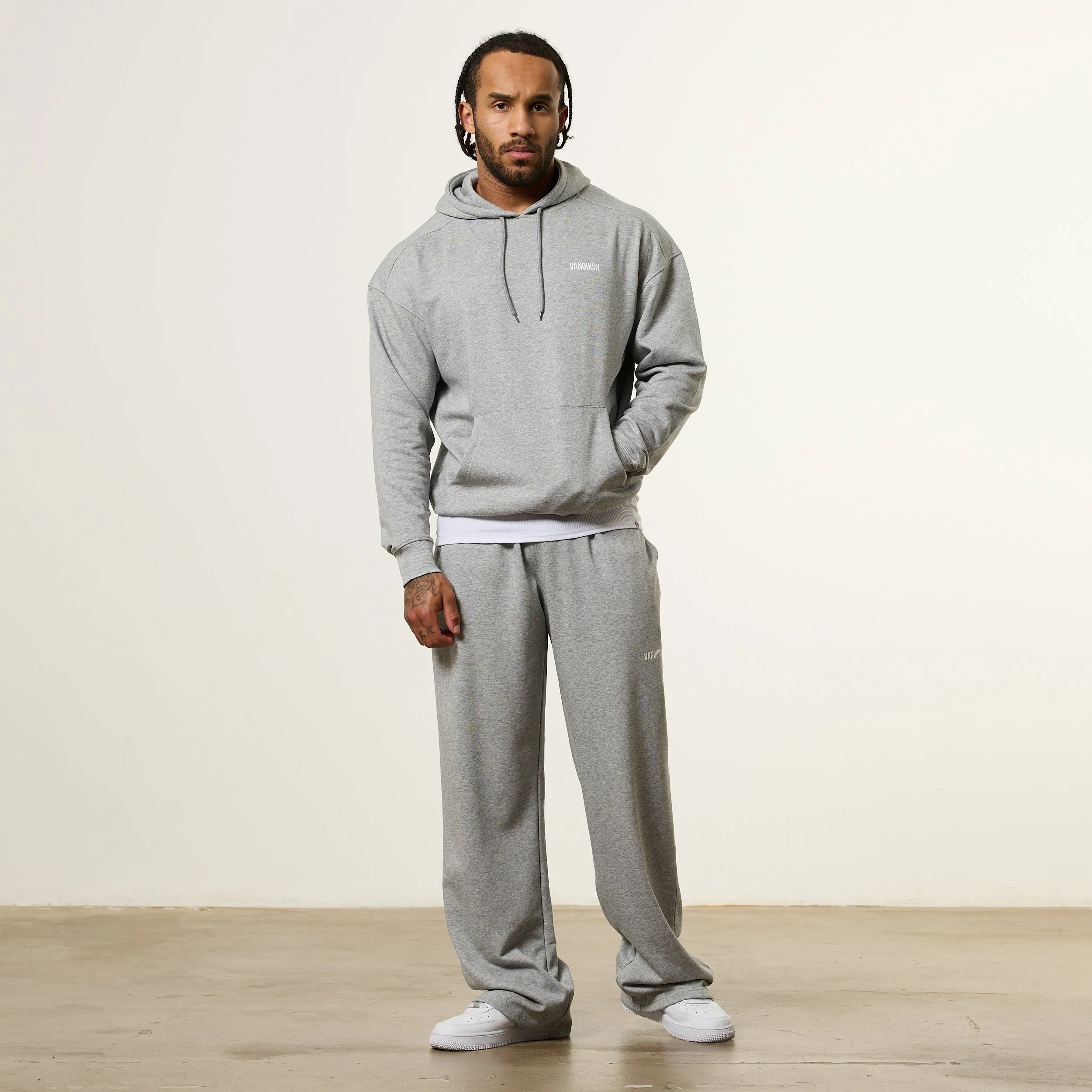 Vanquish Essential Grey Melange Oversized Pullover Hoodie City Wear