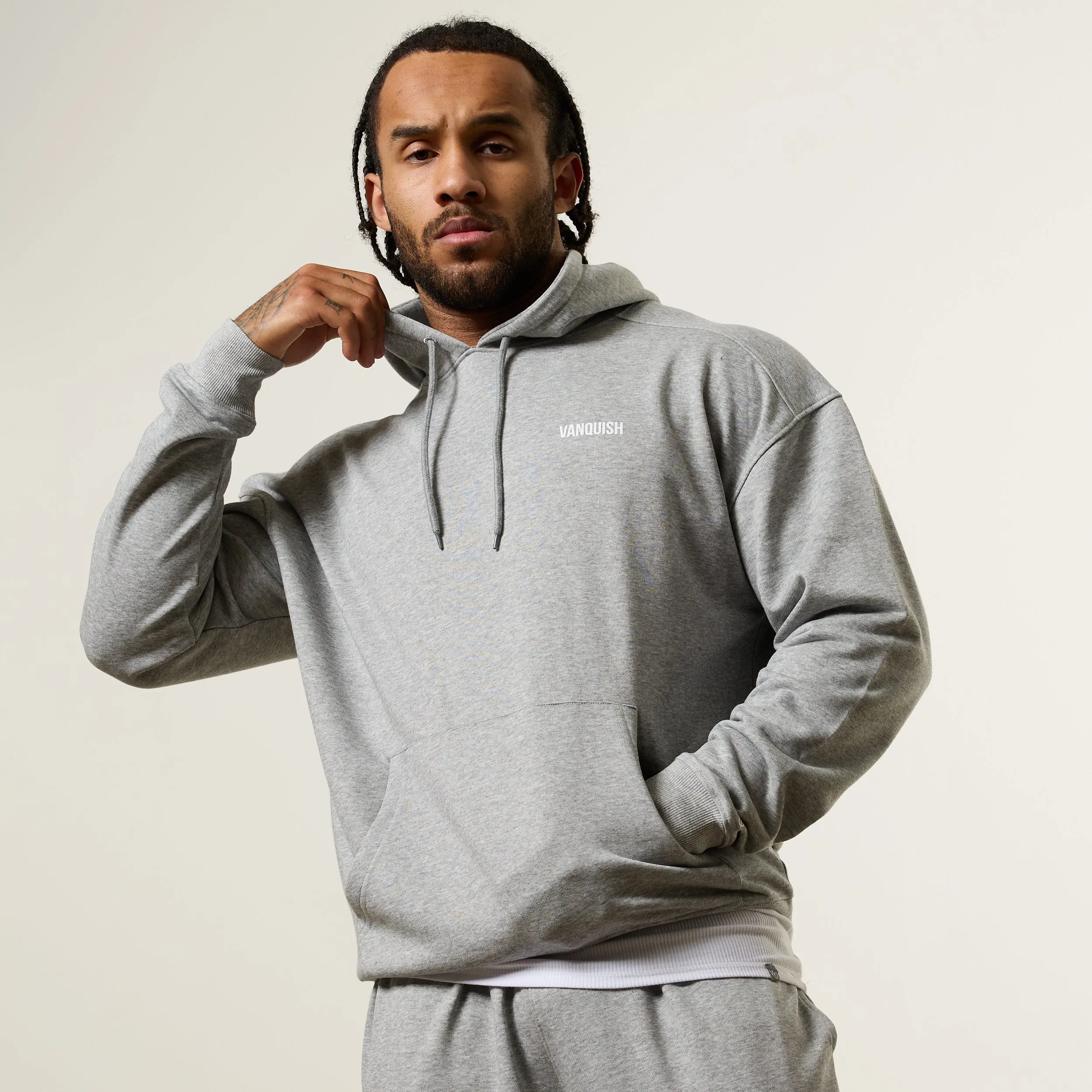 Vanquish Essential Grey Melange Oversized Pullover Hoodie Preppy Style countryside drive