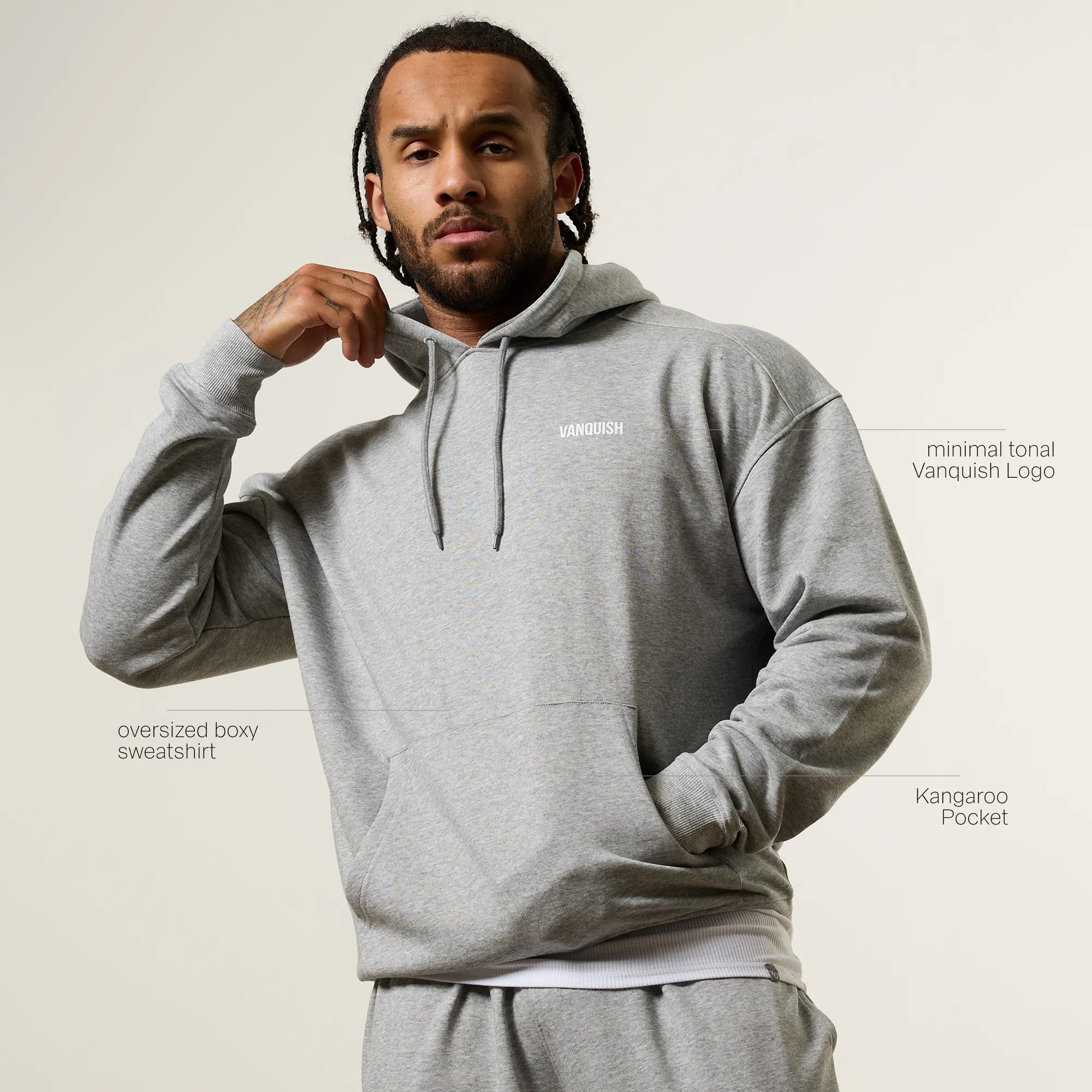 Vanquish Essential Grey Melange Oversized Pullover Hoodie Urban Cool