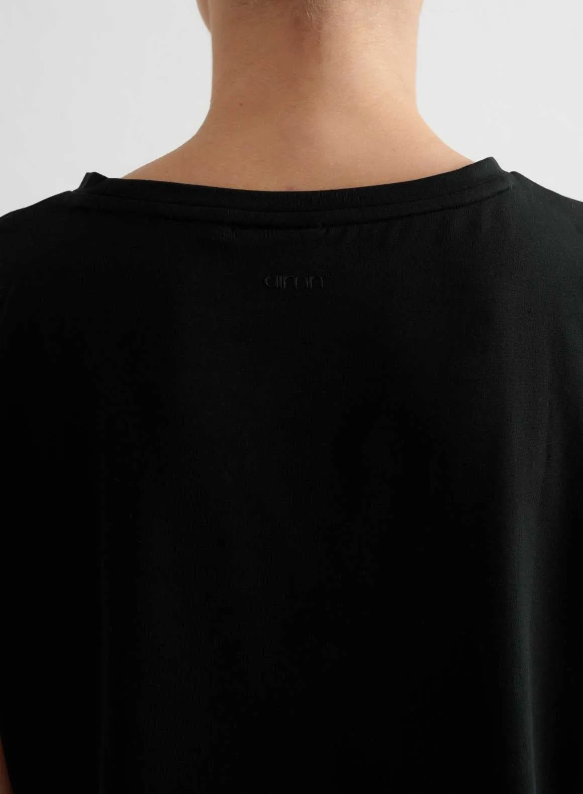 Layered Collar Structure Black Soft Basic Roll Sleeve Top